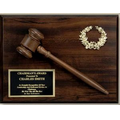 Walnut Finish Gavel Plaque w/ Walnut Gavel, Gold Wreath & Lasered Plate